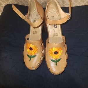 Sunflower Embroidered Tan Women's Shoes